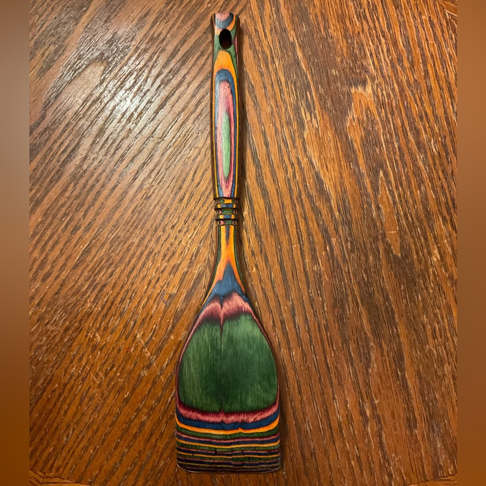 Beautiful Colorful Carved Heavy Wooden Kitchen Spatula!